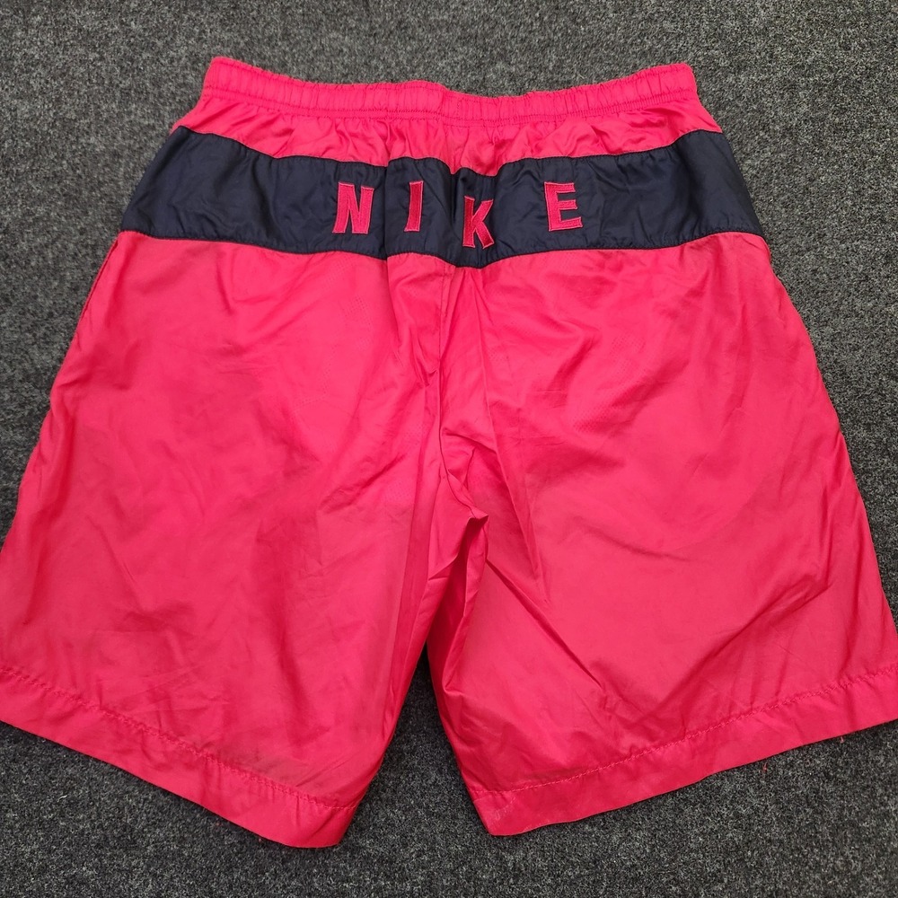 Vintage Nike Mens Medium Red Athletic Running Shorts Colorblock Logo Drawstring
